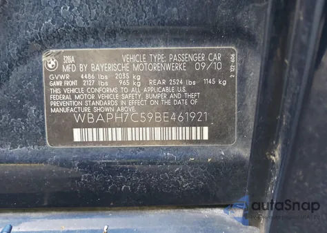 2011 BMW 328I from USA, damaged, VIN WBAPH7C59BE461921